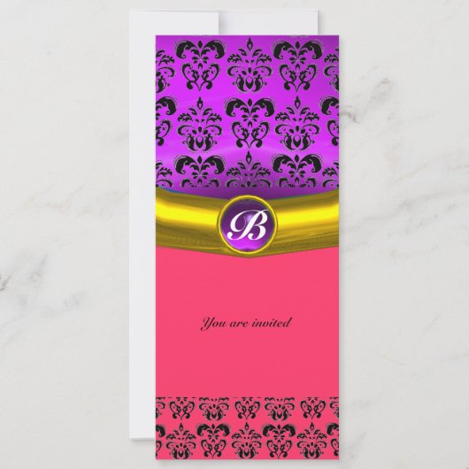 Invitation DAMASK GEMME PIERRE MONOGRAMME violet pourpre (Devant)