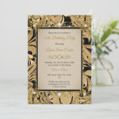 Invitation Damask Gold Beige Pearl Photo Anniversaire (Debout devant)
