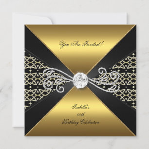 Invitation Damask Gold Black Diamond Gem fête d'anniversaire