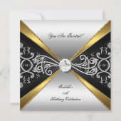 Invitation Damask Gold Black Silver Diamond Anniversaire Part (Devant)