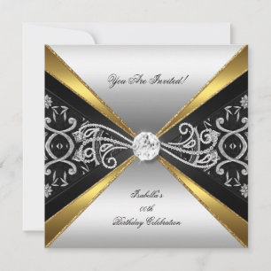 Invitation Damask Gold Black Silver Diamond Anniversaire Part