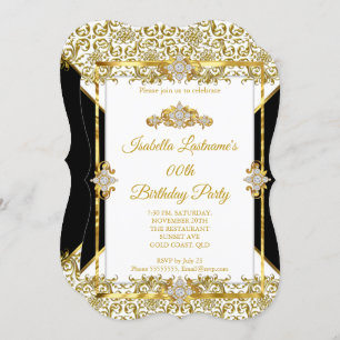 Invitation Damask Gold Black White Diamond Anniversaire