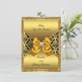 Invitation Damask Gold Bronze Diamond Black Anniversaire Part (Debout devant)
