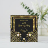 Invitation Damask Gold Diamond Black Bow fête d'anniversaire (Debout devant)