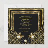 Invitation Damask Gold Diamond Black Bow fête d'anniversaire (Dos)