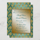 Invitation Damask Gold sur Turquoise (Devant / Derrière)
