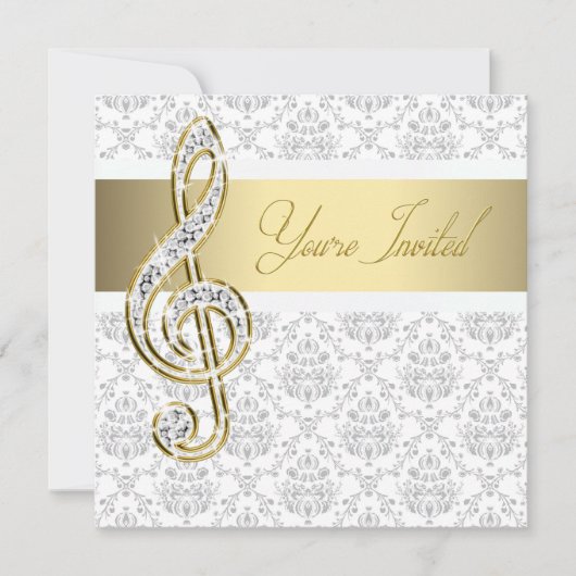 Invitation Damask Gold Treble Clef Music Considérant Invitati (Devant)