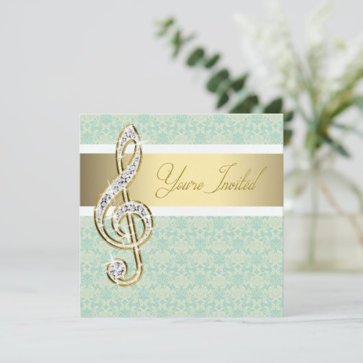 Invitation Damask Gold Treble Clef Music Considérant Invitati (Debout devant)