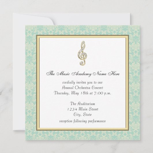 Invitation Damask Gold Treble Clef Music Considérant Invitati (Dos)