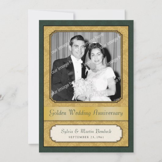 Invitation Damask Golden (50e) Anniversaire Party (Devant)