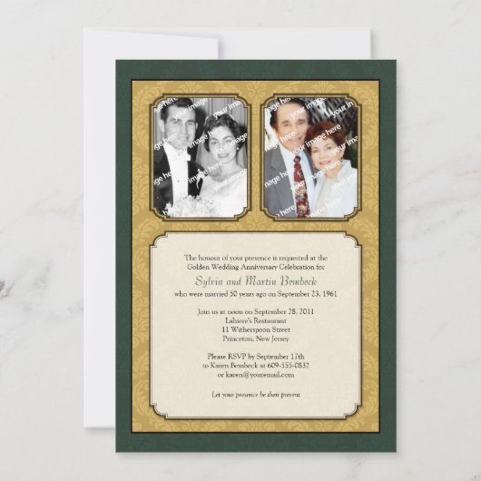 Invitation Damask Golden (50e) Anniversaire Party (Dos)