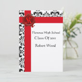 Invitation DAMASK GRADUTY PARTY Red Wax Seal Monogramme (Debout devant)