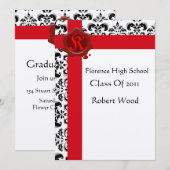 Invitation DAMASK GRADUTY PARTY Red Wax Seal Monogramme (Devant / Derrière)