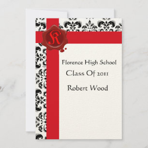 Invitation DAMASK GRADUTY PARTY Red Wax Seal Monogramme