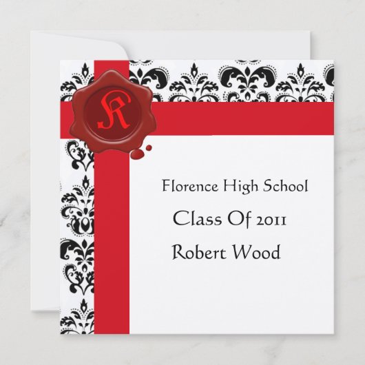 Invitation DAMASK GRADUTY PARTY Red Wax Seal Monogramme (Devant)
