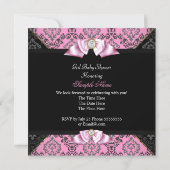 Invitation Damask gris noir rose princesse Baby shower fille (Dos)
