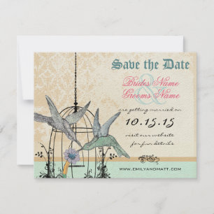 Invitation Damask Hummingbird Birdcage Mariage Enregistrer la