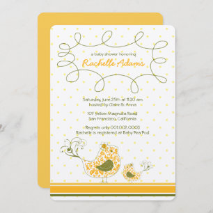 Invitation Damask Maman Et Bébé Oiseau Chic Baby shower Jaune