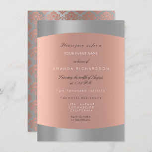 Invitation Damask Minimal Gris Rose Or Élégant Royal
