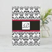 Invitation DAMASK MONOGRAM, noir blanc, rouge bordeaux (Debout devant)