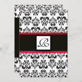 Invitation DAMASK MONOGRAM, noir blanc, rouge bordeaux (Devant / Derrière)