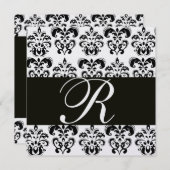 Invitation DAMASK MONOGRAMME noir et blanc métallisé Ice (Devant / Derrière)