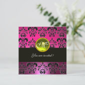Invitation DAMASK MONOGRAMME NOIR ROSE, topaze jaune (Debout devant)