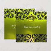 Invitation DAMASK MONOGRAMME PIERRE PRÉCIEUSE jaune (Devant / Derrière)