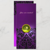 Invitation DAMASK MONOGRAMME PIERRE PRÉCIEUSE jaune violet (Devant / Derrière)