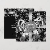 Invitation Damask Noir Blanc Bijou Arc Argent 40ème (Devant / Derrière)