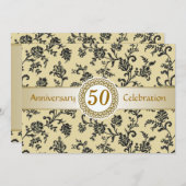 Invitation Damask Noir Doré, 50e Anniversaire de Mariage (Devant / Derrière)