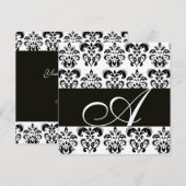 Invitation DAMASK NOIR ET BLANC MONOGRAMME Chanpagne métallis (Devant / Derrière)