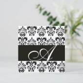 Invitation DAMASK NOIR ET BLANC MONOGRAMME Chanpagne métallis (Debout devant)