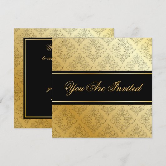 Invitation Damask Or et Noir (Devant / Derrière)