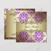 Invitation Damask Or Pourpre Fête Pourpre Or (Devant / Derrière)