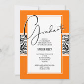Invitation Damask Orange Black Graduation Party (Devant)