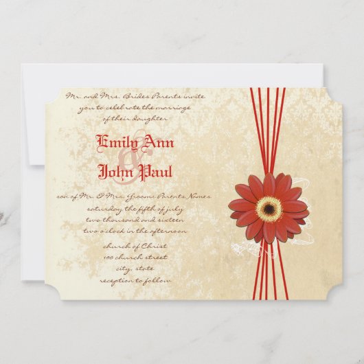 Invitation Damask Orange Gerber Daisy (Devant)