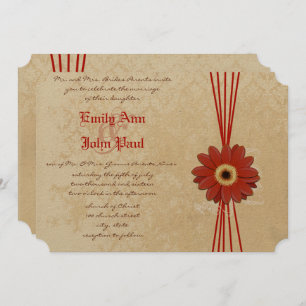 Invitation Damask Orange Gerber Daisy