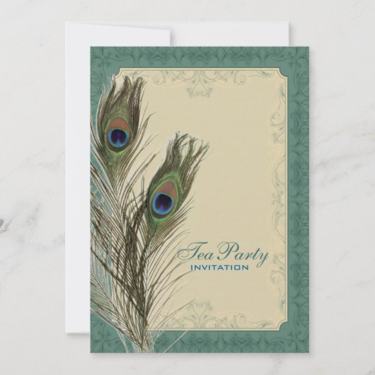 Invitation damask paon mariage Fête des mariées Tea Party (Devant)