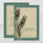 Invitation damask paon mariage Fête des mariées Tea Party (Devant / Derrière)