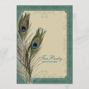 Invitation damask paon mariage Fête des mariées Tea Party