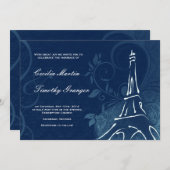 Invitation Damask Parisienne - Dark Sapphire Mariage bleu (Devant / Derrière)