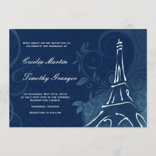 Invitation Damask Parisienne - Dark Sapphire Mariage bleu