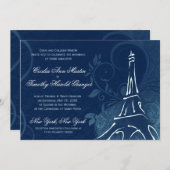 Invitation Damask Parisienne - Dark Sapphire Mariage bleu (Devant / Derrière)