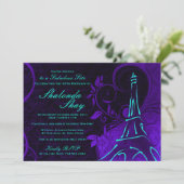 Invitation Damask Parisienne : Electrique Turquoise & Violet  (Debout devant)