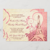Invitation Damask Parisienne - Honeysuckle & Mariage ivoire (Devant / Derrière)