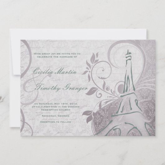 Invitation Damask Parisienne - Subtil Turquoise & Purple Mari (Devant)