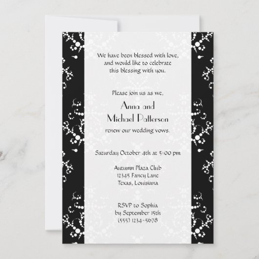 Invitation Damask Pattern, Black and White, Vow Renewal (Devant)