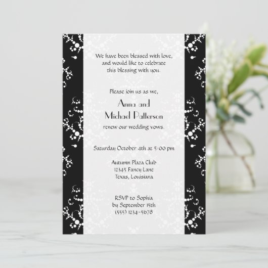 Invitation Damask Pattern, Black and White, Vow Renewal (Debout devant)