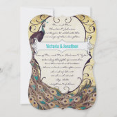 Invitation Damask Peacock Elegance Eggplant Gold et Aqua (Devant)